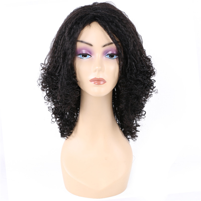 Afro Wig Fluffy Yaki Kinky Straight With Curly Ends Synthetic Marley Hair Wig Non Lace Machine Sewing Wig 12inch