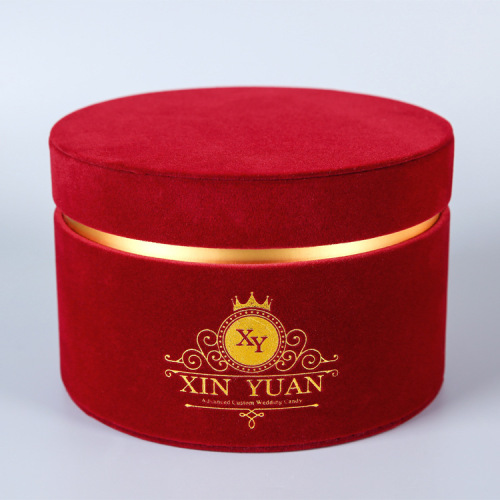 Custom Foil Logo Velvet Round Wedding Boxes