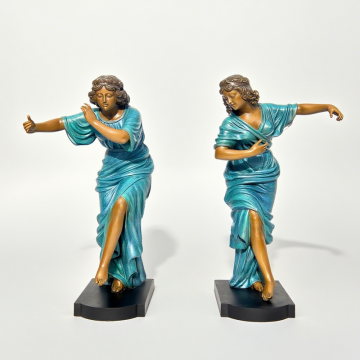 Elegant Bronze Dancer Duo with Silk-Drape Robes
