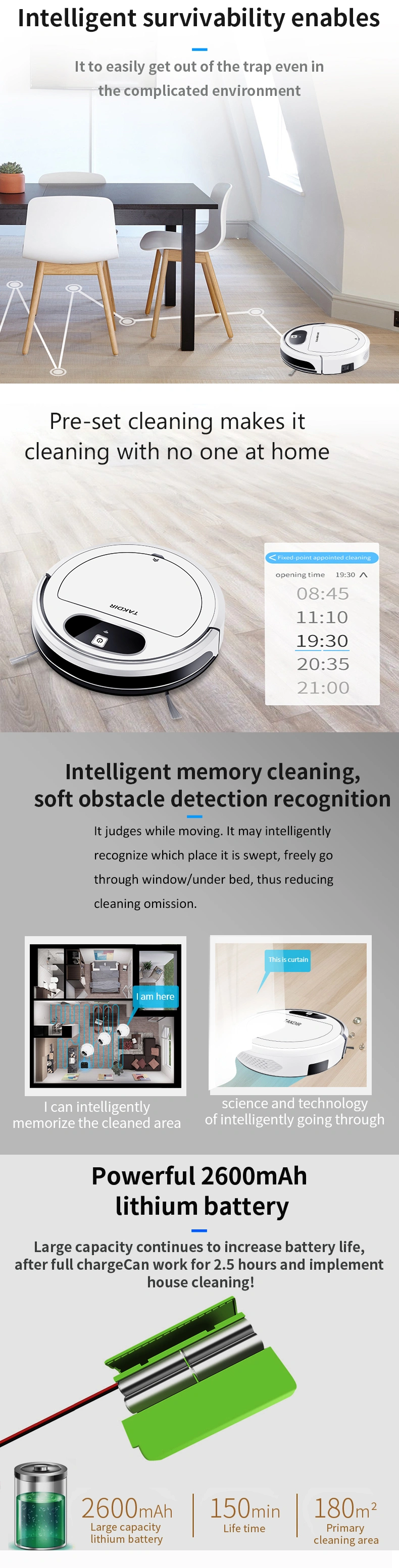 Robot Vacuum Cleaner with Self Charging, LED Touch Screen with Voice Prompt, Vacuum Cleaning Robot with HEPA Filter, Two Side Brush, Remote Control