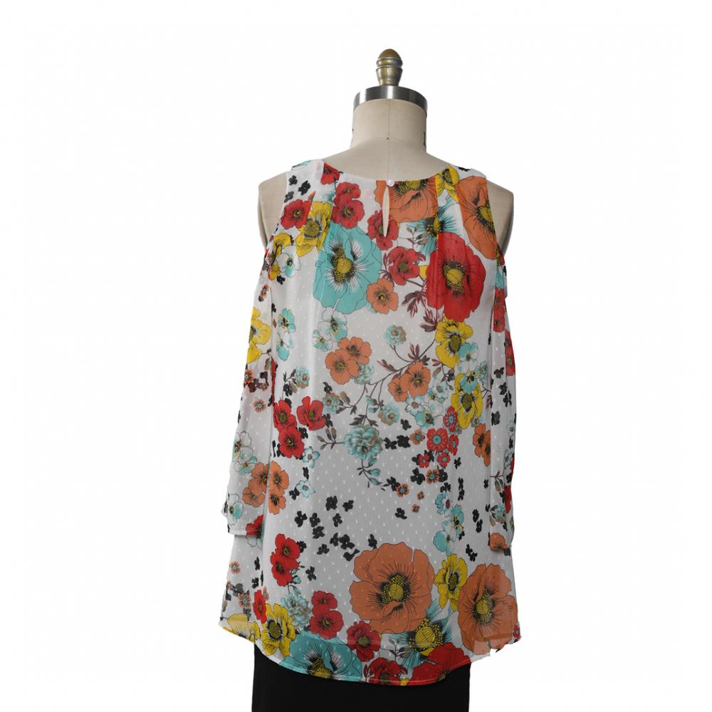 Ladies Blouse Printed Flowers Chiffon