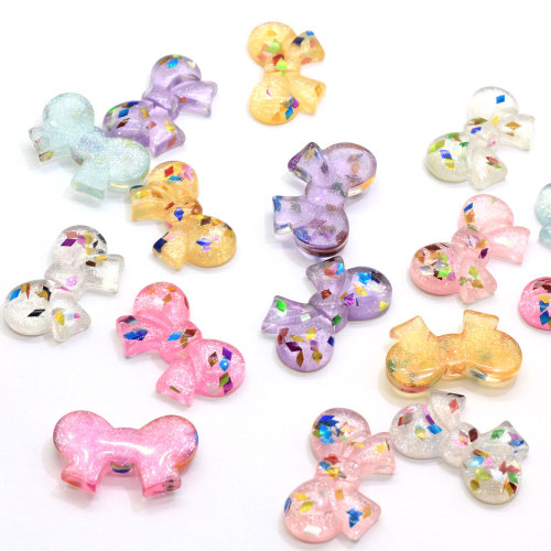 Glitter Sequins Mini Bowknot Resin Charms Cute Flatback Resin Cabochons For Children Hair Or Phone Shell Accessories Materials