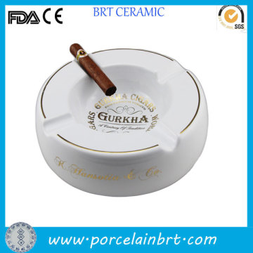 White ceramic round cigarette ashtray