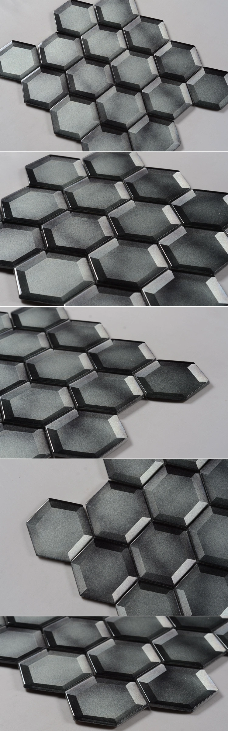 8mm Thickness Beveled Edge Glass Mosaic Grey Hexagon Tile Backsplash