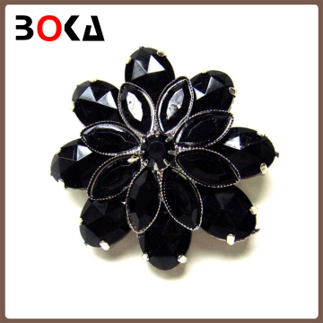 BOKA black round flower acrylic stones brooch