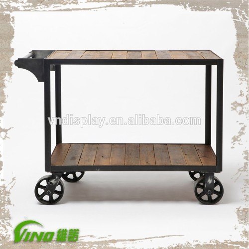 Weathering Wooden Display Cart With Wheels