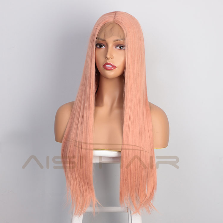 Aisi Hair Cosplay Long Silky Straight Pink Wig Natural Straight Swiss Lace Wig Middle Part Lace Frontal Wigs For Black Women