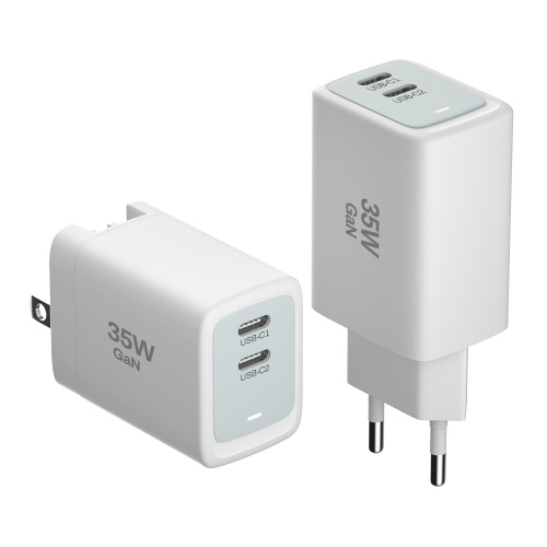 35 W 2 PD opvouwbare plug en meerkleurige bodembox snellader voor mobiel apparaat.