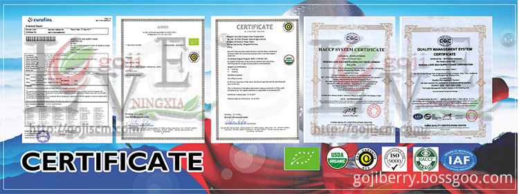 Conventional Goji Hot Sale certificate