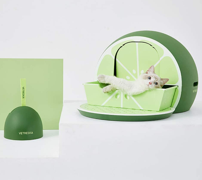 Green Lemon Covered Cat Litter Box with Lid