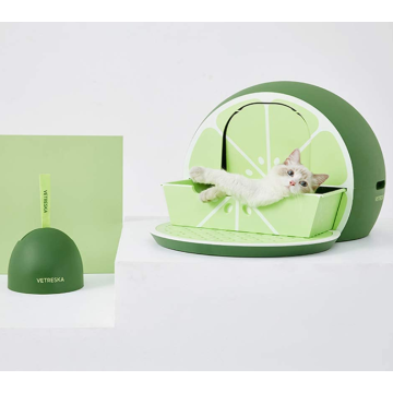 녹색 레몬 덮여 고양이 쓰레기 상자 뚜껑을 덮여