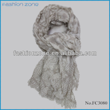 European polyester voile fringed geometric print scarf