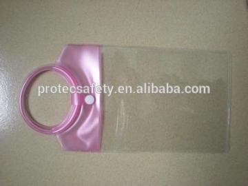 Transparent PVC hand bags, promotional plastic bags with button& handle