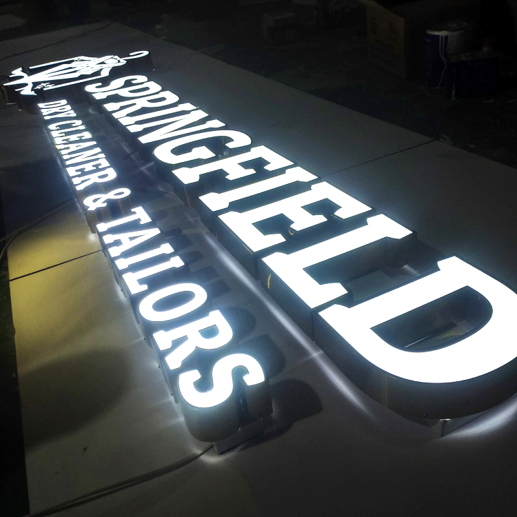 Customized light up logo led light for signage stainless steel front light outdoor signs