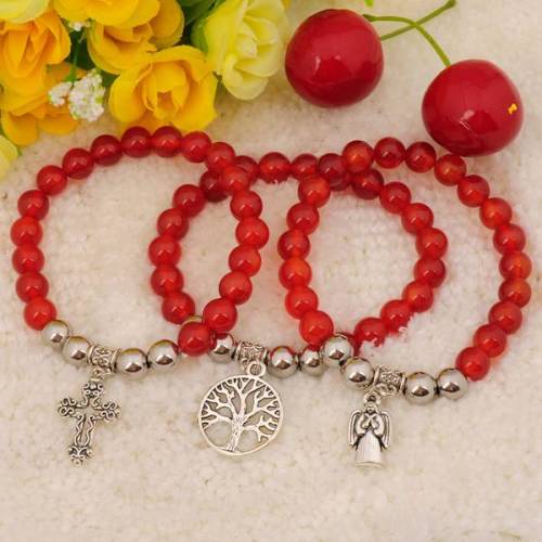 Natural Red Carnelian Bracelet Gemstone jewelry alloy pendants