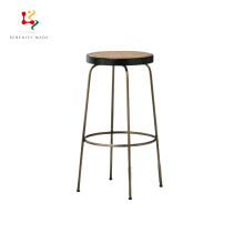Metal Brass Frame Rattan Seat Counter Stool