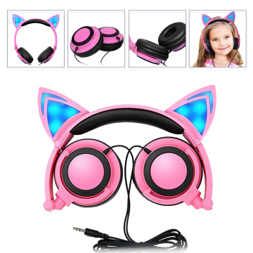 Auriculares con orejas de gato brillantes para iPhone/Android/PC/Tablet