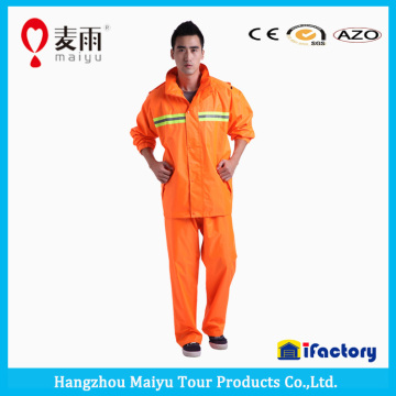 High visibility fluorescent polyester safety fireman raincoat
