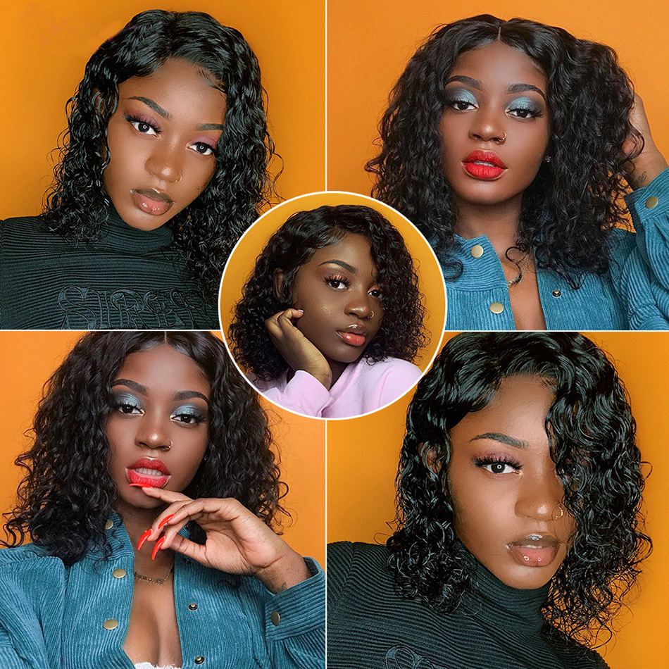 Brazilian Cuticle Aligned Hair 8 inch Short Curly BOB Human Hair 13x4 Lace Front Wig BOB Swiss HD Lace Frontal Wig