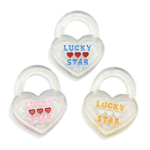 Kawaii Lucky Hearts Star Flatback Resin Transparent Key Lock Symuluj DIY Rzemiosło Klucz Wisiorek Kolczyk Breloczek Akcesoria