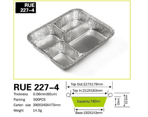 RUE227-4 Aluminum foil rectangle two section food packing container