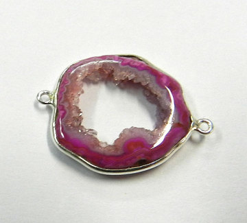 925 Sterling Silver Pink Solar Quartz Druzy Connector