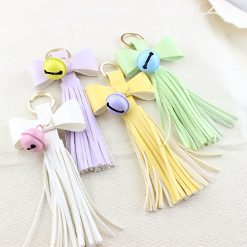 Tassel Keychain Leather For Bag Bowknot Bell Leather Keyring