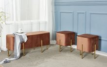 Velvet Bench & Stool Set with Gold Legs