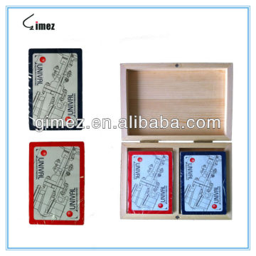 Double deck playing cards with wooden box, advertising poker cards