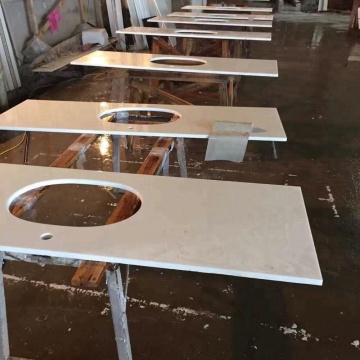 Solid Pure White Quartz Stone Countertops Vanity tops with Ceramic Sinks