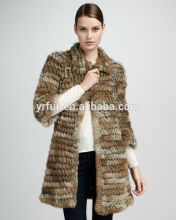 YR517 Women's Pattern Rabbit Fur Fashion Coat Knitted on Yarn