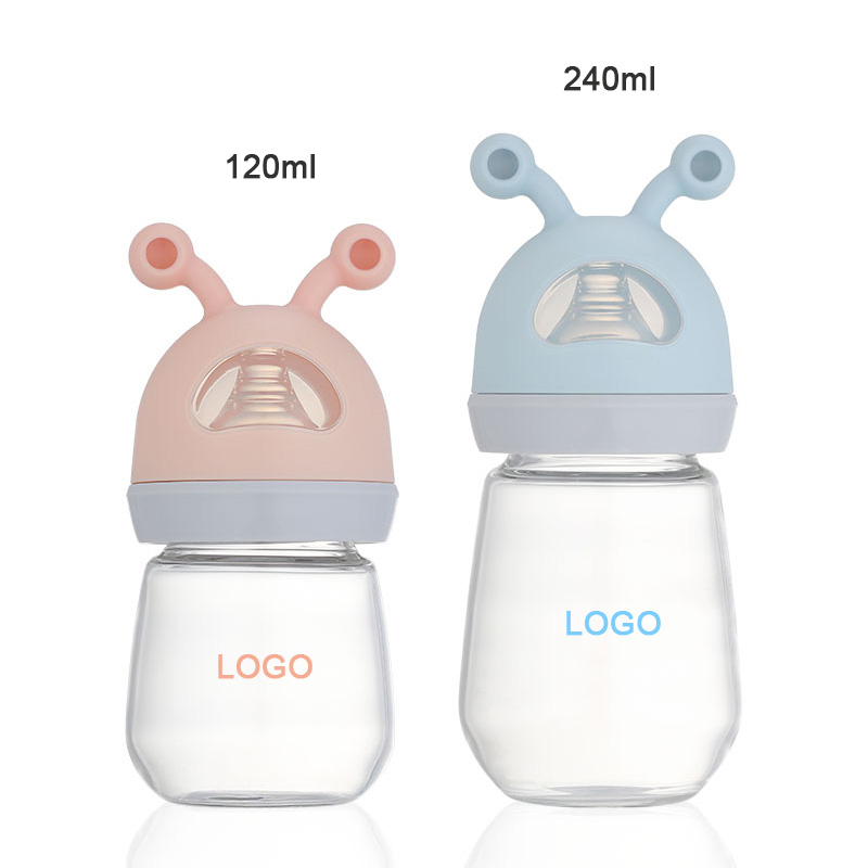 Anti colic wide neck baby milk feeding bottles glass baby bottle