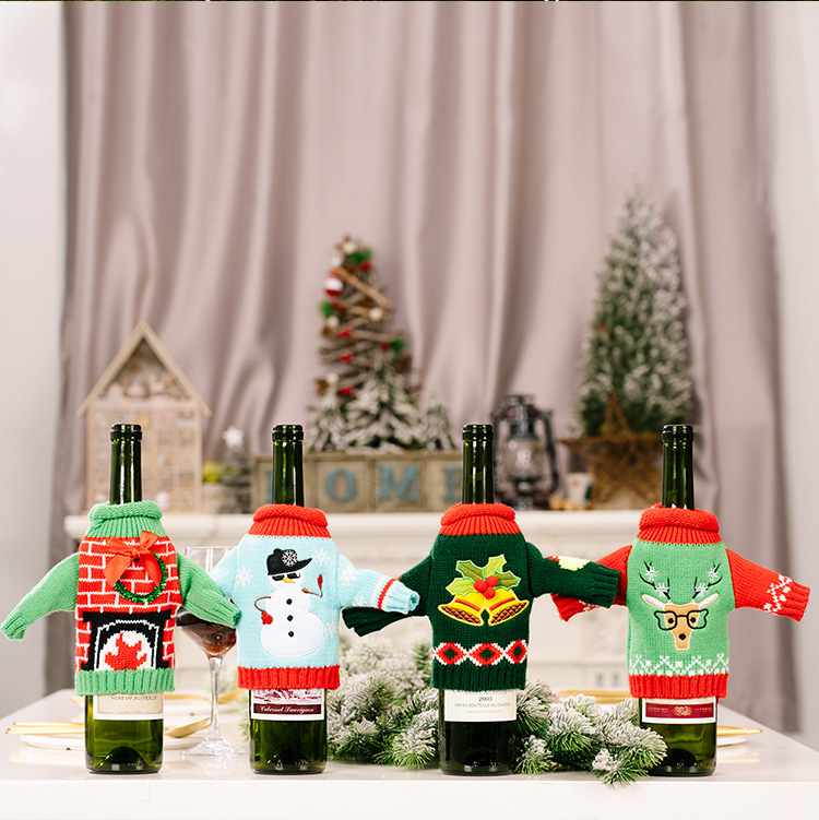 New Product Red Wine Bottle Bag Christmas Decoration Christmas Knitted Clothes Wine Set Table Setting Supplies