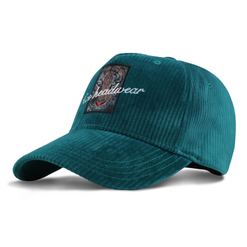 Embroidered Peacock Green Corduroy Baseball Cap