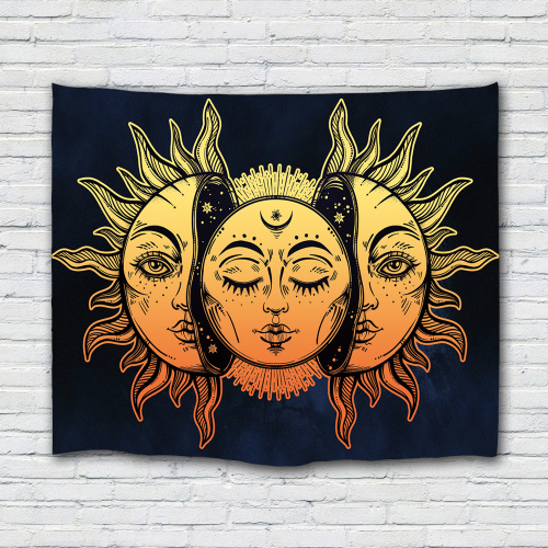 Sun and Moon Face Tapestry Mandala Wall Hanging Indian Hippie Bohemian Psychedelic Mystic Tapestry for Livingroom Bedroom Home D