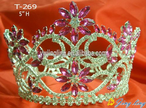 Rose Pink Rhinestone Wholesale Full Round Crown