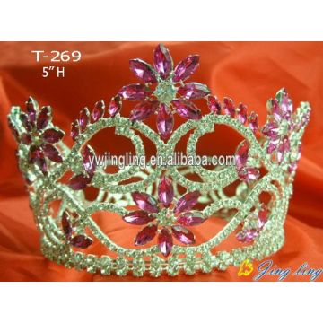 Venta por mayor se levantó Rhinestone rosa completo redondo corona