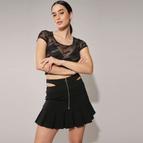 Womens Fashion Pleated Metal Zipper Short Skirts