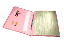 Smooth Leather Zipped Documents Folder/Leather Art Portfolio,PU Pink A3 Compendium Folder with Ring Binder