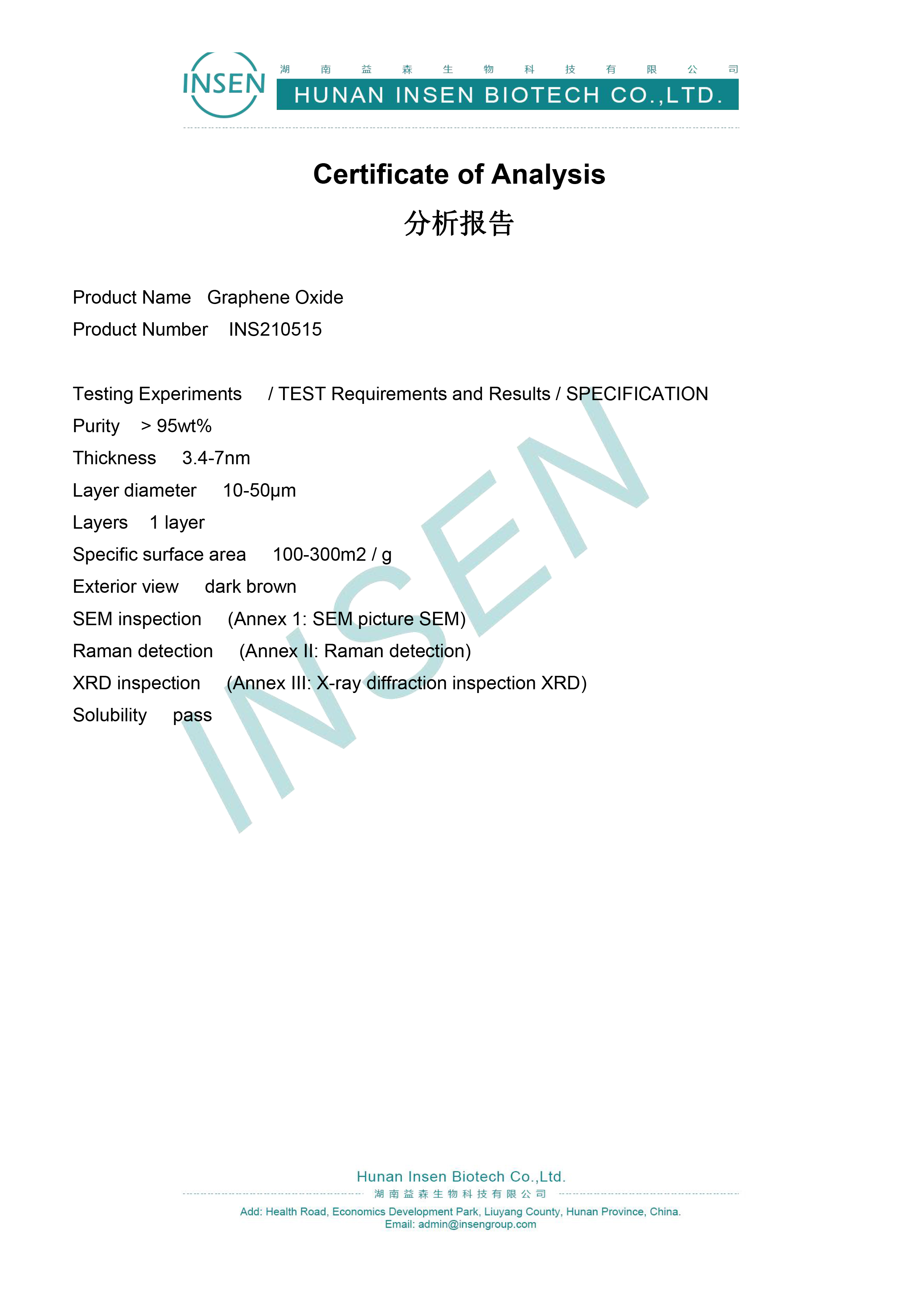 Insen Supply Different Layer Type Graphene Oxide