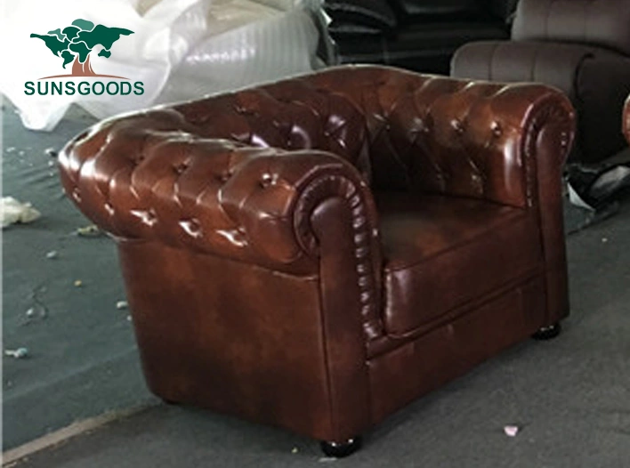 Popular Classic Old Style Sectional Modern Design Vintage Leather Chesterfield Sofa