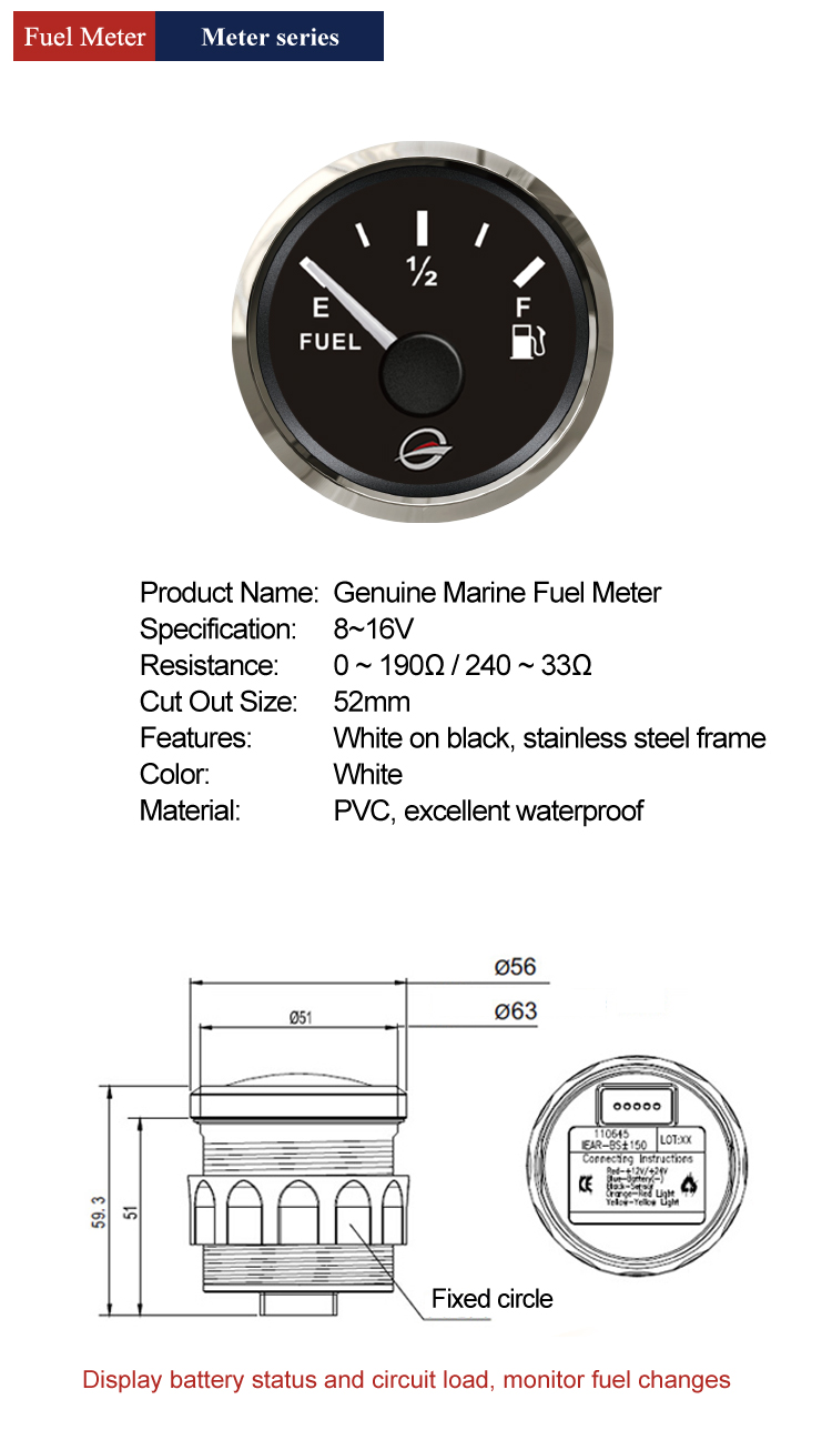 Genuine Marine camber castor strut boots car gauge electric calibration grady boat gauge