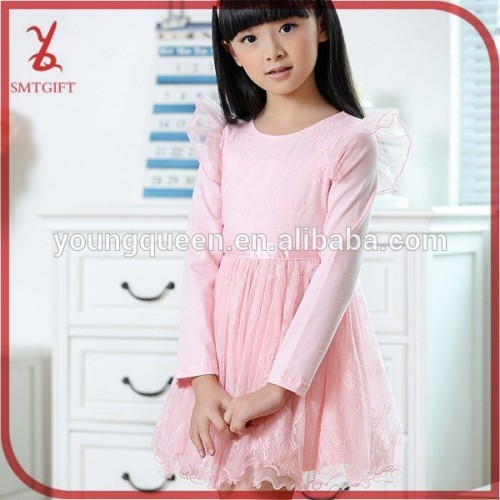 HLL41 2015 spring girl 100% cotton long-sleeved lace flower dress