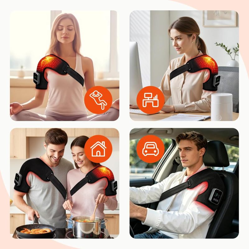 Red Light Therapy Shoulder Massager with Heat, Infrared & 3 Modes, Black