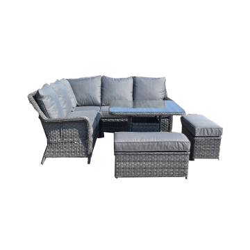 Luxury Rattan Outdoor L Corner Sofa Dining Set with Footstool