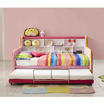 Lovely Girl Soft Bed with Bookrack/Bookshelf/Trundle Bed DSE0012-1
