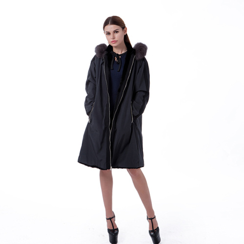 Black fur cashmere winter coat