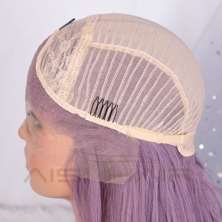Aisi Hair Popular Light Purple Long Body Wave Wigs For Black Women Long High Temperature Fiber Wigs Free Part Lace Frontal Wigs