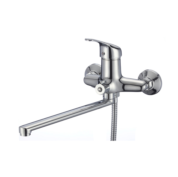 Modern Design Single Handle Wall Mounted Chromed Brass Bathroom Long Spout Bathtub Bath Mixer Faucet