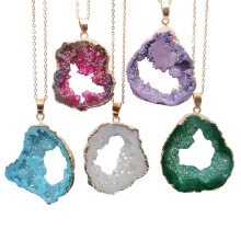 BraveLight Exquisite Quartz Necklace with Natural Crystal Agate Druzy Charm